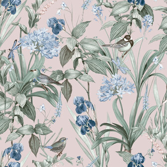 Dutch Wallcoverings Botanique M647-03 / M64703 roze - blauw