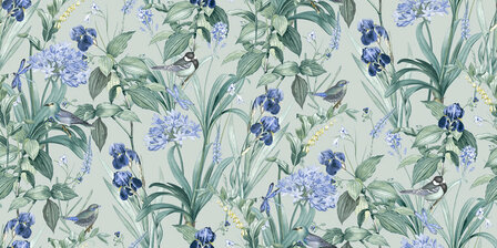 Dutch Wallcoverings Botanique M647-84D / M64784D groen - blauw Behang