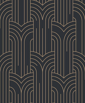 Dutch Wallcoverings Elegance M421-19 zwart - goud Behang