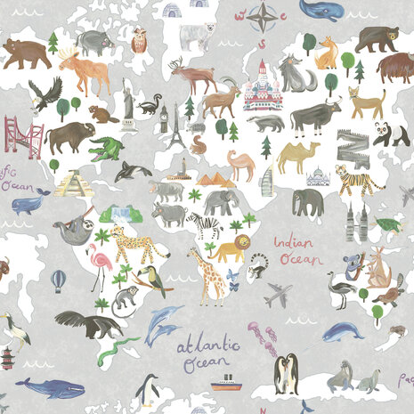 Dutch Wallcoverings Dream Catcher Animal Maps Grijs 13252