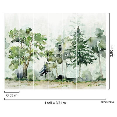 Grandeco Young Edition Nature A70401 Bastogne Watercolour Trees